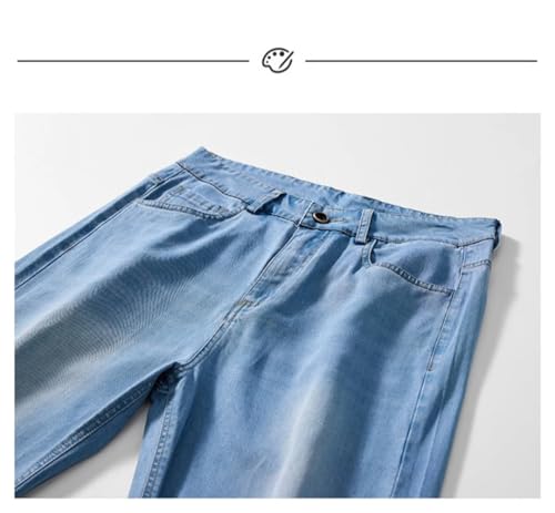 Men's Summer Thin Lyocell Ice Silk Straight Stretch Denim Trousers Classic Versatile Baggy Jeans2