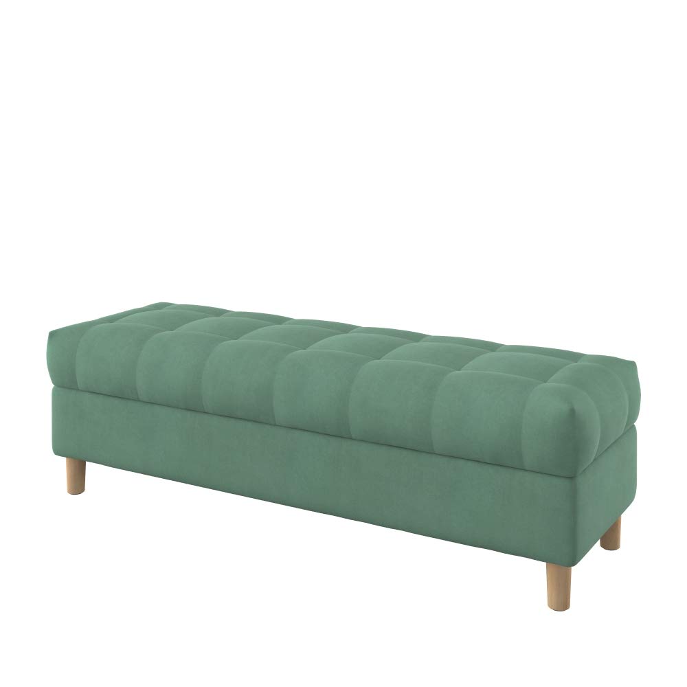 Pouf imbottito con gambe arrotondate, senza bottoni, 140 cm di larghezza, in velluto color menta, resistente alle macchie