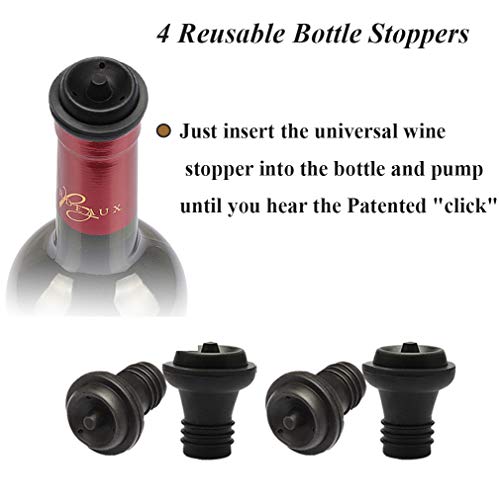 Wine Tools Wine Stoppers Pourer Wine saver 4 Wine Stoppers Wine Saver Vacuum Pump Stainless Steel 7pcs - Thumbnail 2