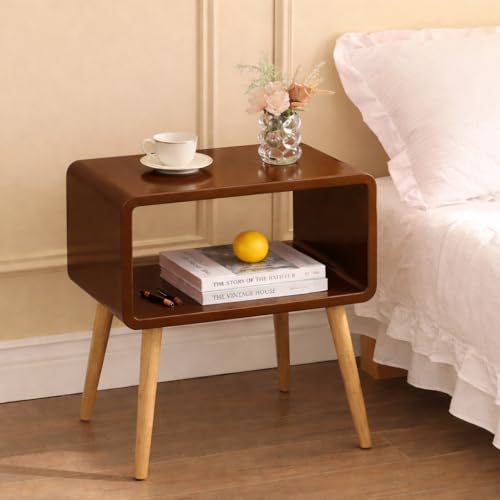 Image of SS Wood Nation Vintage Bookcase Nightstand, Coffee Table, End Table, Bedside Table for Compact Areas, Magazine Stand with Storage, and Living Room /Bedroom (Modern, Brown)