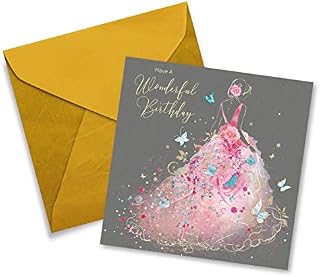 Cherry Orchard Female General 'Happy Birthday' Card - Lovely Design with Elegant Lady in Pink Dress and Butterflies - Foil and Flitter Finish - The Grace Range