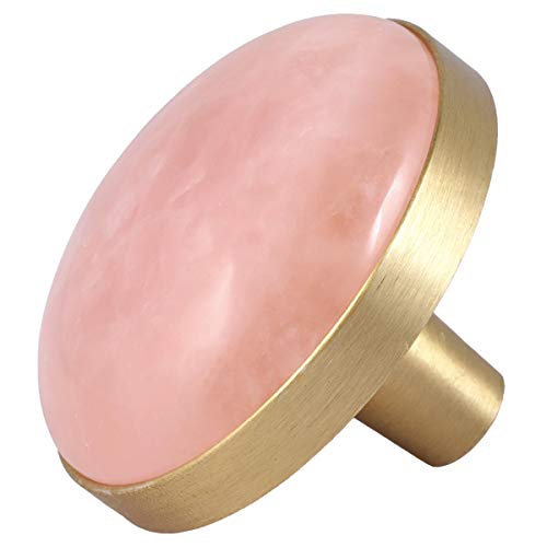 mookaitedecor Rond Naturelle Pierre Quartz Rose Boutons de Portes Tiroirs Armoire Meuble,Poignée Placard Bouton Cristal pour Commode Cuisine,Lot de 2