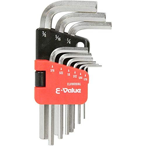 E-Value ELHW09INL Hex Wrench Set, 1/16, 5/64, 3/32, 1/8, 5/32, 3/16, 1/4, 5/16, 3/8 Inches, 9 Pieces