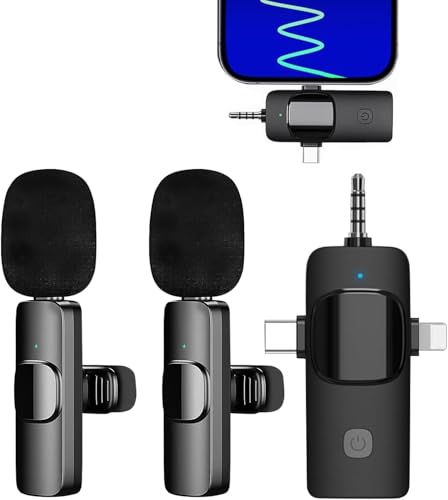 Microfono Inalambrico para iPhone/iOS/Android/PC/Laptop, Micrófono Lavalier Inalámbrico para Móvil Portátil, Bluetooth Micrófono para Facebook, Youtube, TIK Tok Video y transmisión en Vivo Negro