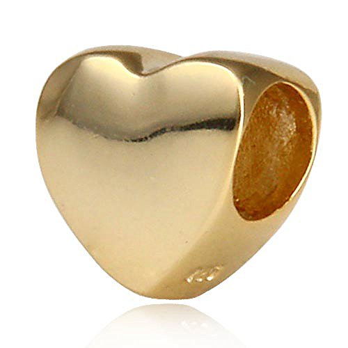 Gold Plated 925 Sterling Silver European Style Beads Glossy Shiny Heart Charm Hold Me Firmly Charm Steadfast Love Charms #TOP15