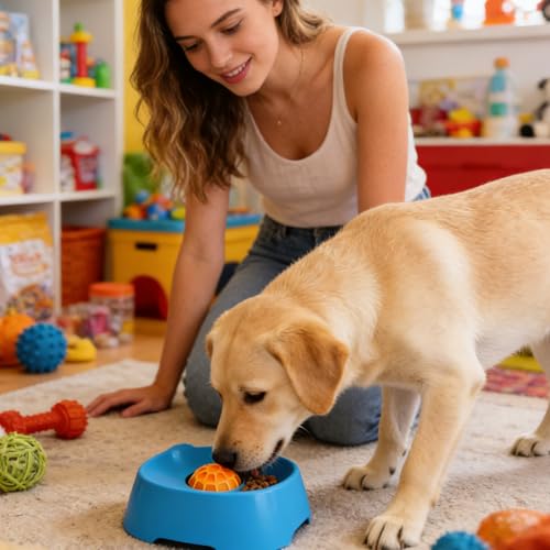 Dog Lick Bowl - Silicone Slow Feeder with Rotating Lick Ball for Mental Stimulation | Non-Slip Base, Interactive Pet Feeding Toy for Puppies Medium Dogs, Ideal for Home Camping Car Outdoor Indoor Use - Afbeelding 5