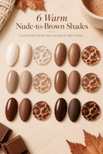 Image of AZUREBEAUTY HEMA-Free 15ML Nude Brown Gel Polish Set, 6 Fall Caramel Colors