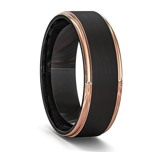 Alliance homme noire de 8 mm avec double rainure et bord biseauté tendance