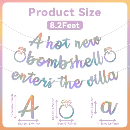 Image of A Hot New Bombshell Enters the Villa Banner Bachelorette Party Decorations Iridescent