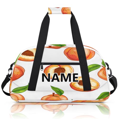 Peaches Custom Small Gym Bag 18 inch for Women Men Personalized Peaches Fruits Carry On Overnight Weekender Bag for Travel Work Dance Sport
