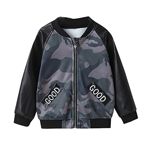 Toddler Fall Clothes Toddler Coat Spring Autumn Leather Jacket Boy's Casual Zipper Leather Coat Camouflage Colour