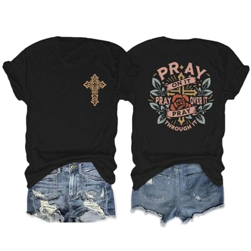 Christian Shirts for Women Pray Bible Verse Cross Graphic Shirt Faith Religious Vintage Shirts Floral Boho Tops