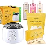 Mylee Kit professionale completo per ceretta + Scaldacera, Perle di cera dura 500 g, Spatole per applicazione, Gel pre e post depilazione, Detergente per attrezzatura (Cera Cocco e Arnica)