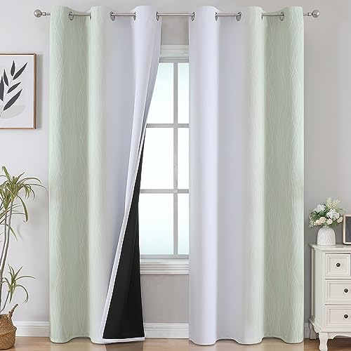Estelar Textiler Sage and Greyish White Room Darkening Blackout Curtains 84 Inch Length 2 Panels Set for Living Room, Thermal Insulated Ombre Light Blocking Grommet Blackout Drapes for Bedroom,42Wx84L