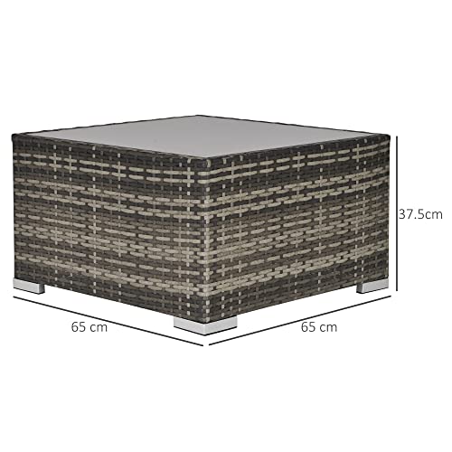 Outsunny Rattan Garden Coffee Table, 65 cm Square Garden Rattan Table with Tempered Glass Top, All-Weather Wicker Bistro Outdoor Furniture for Patio, Balcony, Porch, Deep Grey