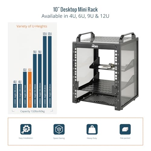 Image of Tecmojo 6U Network Rack, 10 inch Mini Server Rack with 2 Side Translucent Panels & 2 Top Handles, 7.87 inch Deep, for 10 inch IT Equipment & A /V Devices, Black