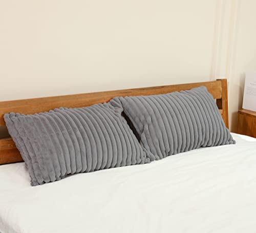 Sofycotty Faux Fur Striped Throw Pillow Covers Set Of 2 Ultra Soft Shaggy Plush Pillow Cases Standard/Queen Size Decorative Fluffy Pillowcases Pillow Shams With Zipper Closure(Standard,Grey) #TOP20