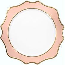 OCCASIONS  10 Pieces Round 13 ACRYLIC MELAMINE Reusable Wedding Chargers, only for Decoration Scalloped Pink Blush and Gold