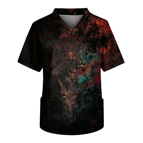 Men's Fit Gradient Color Scrub Tops Plus Size V-Neck Short Sleeve Funny Medical Workwear with 3 Pocket S-5XL