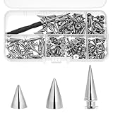 QWORK® Kit de 100 Rivets Coniques en métal avec Tournevis   3 Tailles : 10 mm, 13 mm, 20 mm   Pointes argentées pour vêtements et projets de Maroquinerie