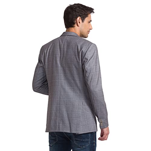 Image of Park Avenue Men's Active Fit Terelyne Spandex Blend Notch Lapel Checks Pattern Full Sleeve Grey Formal Blazer