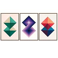 SIGNWIN Framed Canvas Wall Art Symmetrical Green, Purple, Orange Triangles and Lines Geometric Patterns Illustrations Minimalism Modern Colorful for Living Room, Bedroom, Office - 16
