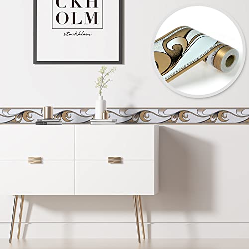 Jz·home Y221 Peel And Stick Wallpaper Border Modern Abstract, Brown/White Removable Self Adhesive Wall Border Molding Home Ceiling Decorative Border 4.5''×32.8 Ft #TOP1