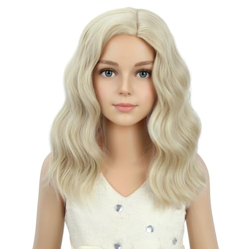 Image of PATTNIUM Blonde Wig for Kids Girls Light Blonde Wig Child Short Curly Wavy Wig Cosplay Halloween Party Costume Heat Resistant Synthetic Wigs