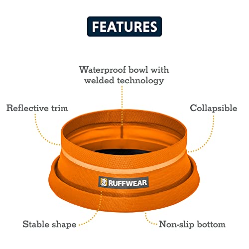 Ruffwear, Bivy Collapsible Dog Bowl, Waterproof Welded Single-Wall Fabric, Ultralight Portable Fold-Flat, Non-Slip Bottom, Accessory Loop, Reflective Trim, 60 fl oz (1.8 L), Salamander Orange, Medium