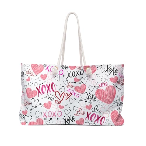 Love Valentines Day Travel Bag Oversized Tote with Rope Handles Beach Fashion Bag