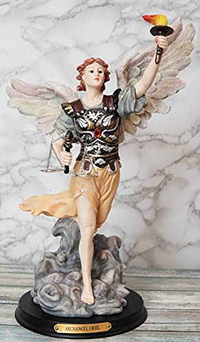 Ebros Byzantine Eastern Orthodox Catholic Church Archangel Of The Angelic Council Saint Uriel The Fire Of God Colorful Statue With Brass Name Plate Wooden Base #TOP5