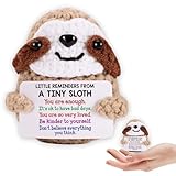 Mini Positive Sloth Crochet Animals, Emotional Inspirational Support Birthday Gifts for Women Men, Positive Animals Crochet Support Buddies, Handmade Emotional Cheer Support Crocheted Stuffed Animals
