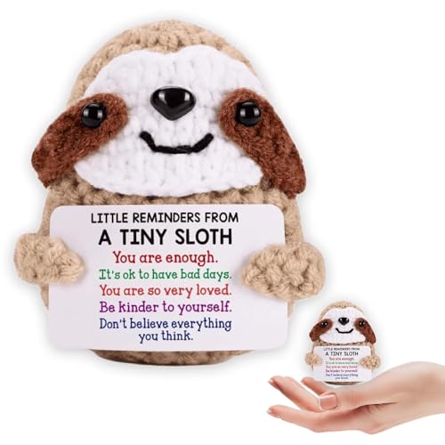 Mini Positive Sloth Crochet Animals, Emotional Inspirational Support Birthday Gifts for Women Men, Positive Animals Crochet Support Buddies, Handmade Emotional Cheer Support Crocheted Stuffed Animals
