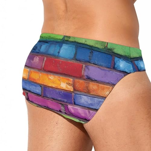 Rainbow Wall Brick Mens Swim Briefs Sexy Bikini Swimwear Bathing Suits Trunks3