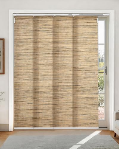 Lazblinds Adjustable Vertical Blinds - Woven Texture Paper Panel Blinds for Patio Doors & Room Dividers, Extendable Track (45 3/4' - 82 5/8' W), Trimmable to 96' H, SleekLoom Khaki