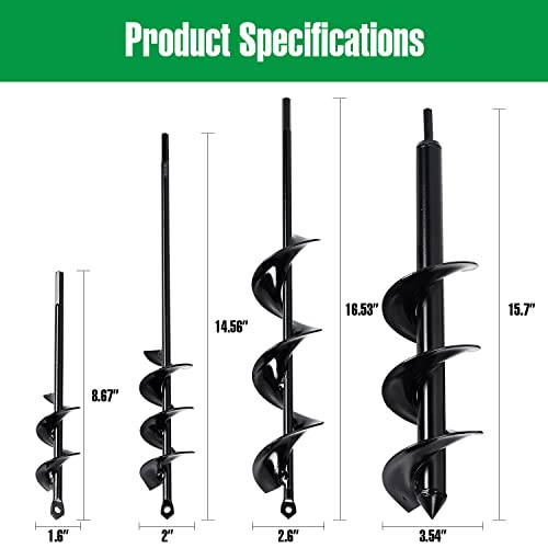 Auger Drill Bit for Planting 4 Pack, Garden Ground Earth Spiral - image 2