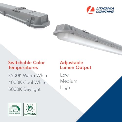 Image of Lithonia Lighting 4ft Vapor Tight LED Strip Light Adj Lumens, 3-in-1 CCT | Waterproof LED Light for Garage, Workshop, Freezer, 9-in-1 LED Strip, 3 Color Temperatures and 3 Brightness Levels, Dimmable