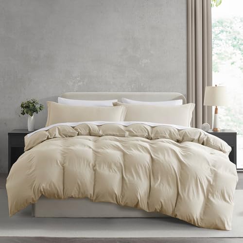 Nestl Beige Cream Duvet Cover Full Size - Soft Double Brushed Full Size Duvet Cover Set, 3 Piece, with Zipper Closure, 1 Duvet Cover 80x90 inches and 2 Pillow Shams