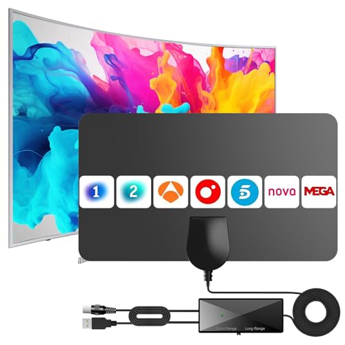 Antena TV Interior Digital de Panel 2026 – Diseño Ultrafino y Flexible con Amplificador, Recepción 360° de Largo Alcance, Compatible TDT/DVB-T2, Canales Gratis 4K/Full HD