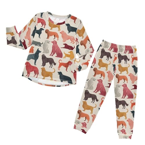 Long Sleeve Pajama Set for Girls Boys,Colorful Dogs Silhouette Print Comfy Crewneck Sleepwears,Soft Kid's Homewear Clothes Underwear Sets 3T