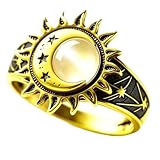 carotoe Anillos artísticos florales con diseño de estrella de sol con piedras elegantes, adecuados para cualquier atuendo, elegantes anillos de estrella de sol, Yellow, como se describe, como se
