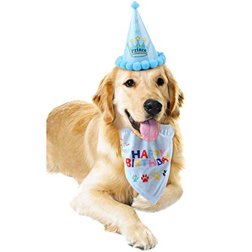 Bello Luna Happy Birthday Bandana-Schals und niedlichen Partyhut für Hunde Pet Geburtstag Geschenk Dekorationen Set - blau Cover