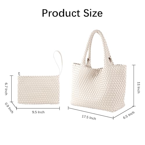 Image of Woven Tote Bag for Women Vegan Leather Handwoven Bags with Small Purse