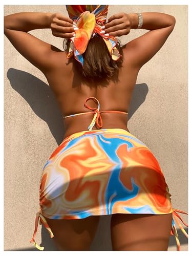Image of RoseSeek Women's 4 Piece Polka Dots Bathing Suits Cover Up Skirt & Bandana