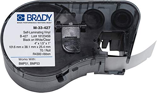Brady - 143271 M-33-427 Vinyl B-427 Black on White/Clear Label Maker Cartridge, 4" Width x 1-1/2" Height, For BMP51/BMP53 Printers