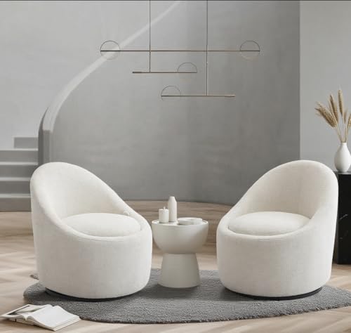 Swivel Barrel Accent Chair Set of 2, 360 Swivel with Hidden Storage, Modern Small Round Accent Chair for Living Room/Bedroom - Beige