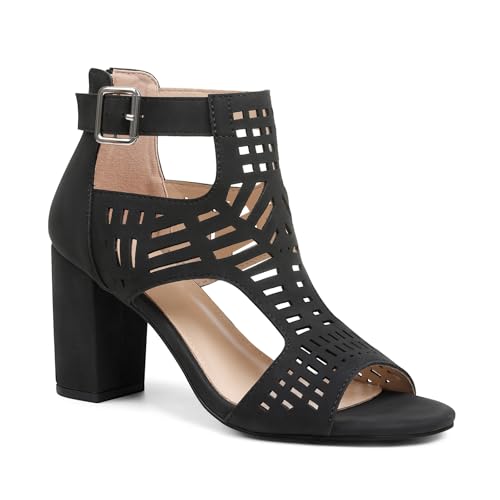 LinnOaks Heeled Sandals For Women 2025 Chunky Open Toe Bohemian Cutout Block Heel Summer Dressy Sandals