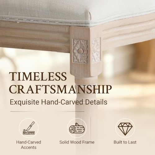 Butacos de Bar French Country, Altura de Encimera 26", Asiento Tapizado en Lino y Espalda de Ratán, Sillas de Madera para Cocina, Bar, Comedor y Café, Color Beige miniatura 5