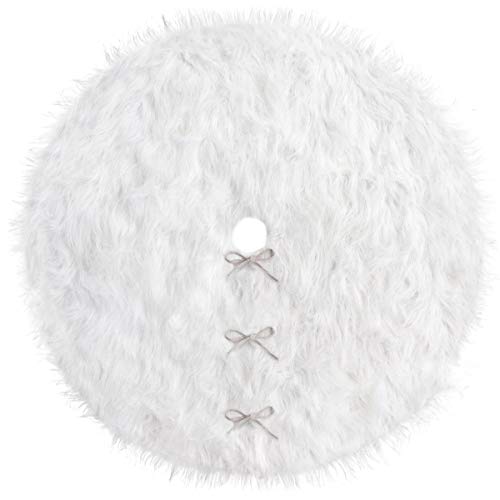 Ivenf Christmas Tree Skirt, 48 Inches Large Snow White Luxury Thick Plush Faux Fur Skirt, Rustic Xmas Tree Holiday Decorations… #TOP1