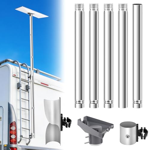 Starlink Gen 3 RV Ladder Mount Kit,10FT Starlink Gen 3 Flag Pole Mounting Kit,Fits 0.7 to 1.1 Inch RV Ladder Rails,Adjustable 5 Section Tubes,with Adapter,Simple Installation(for Gen)